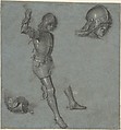 Studies of a Seated Youth in Armor, Vittore Carpaccio (Italian, Venice 1460/66?–1525/26 Venice), Black chalk, point of brush and gray wash, highlighted with white gouache, on blue paper