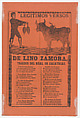 Broadside (recto) true verses about Lino Zamora from Real de Zacatecas (image of banderillero and bull by Manilla), and a funeral scene on verso (possibly by Posada), Manuel Manilla (Mexican, Mexico City ca. 1830–1895 Mexico City), Type-metal engraving and letterpress on orange paper