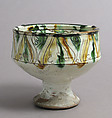 Footed cup with palmettes, Earthenware, glazed, Byzantine